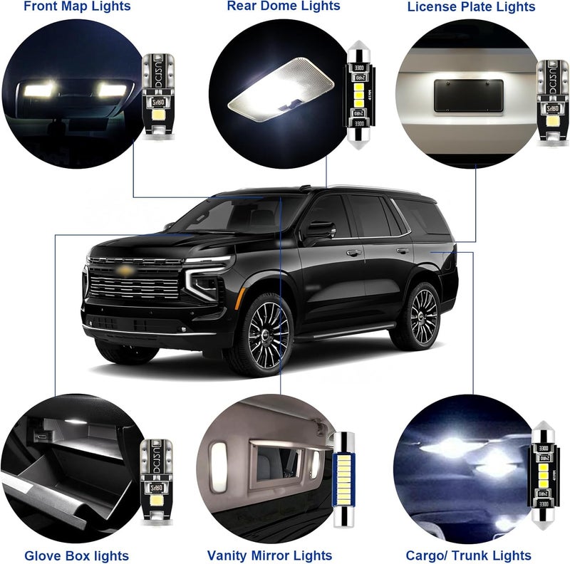 EASY EAGLE LED Interior Car Lights for Tahoe-Suburban-GMC-Yukon-Denali-XL-2007-2014: 16 Piece Kit White LED Light Bulbs - Super Bright 6000K + Install Tool - Image 3